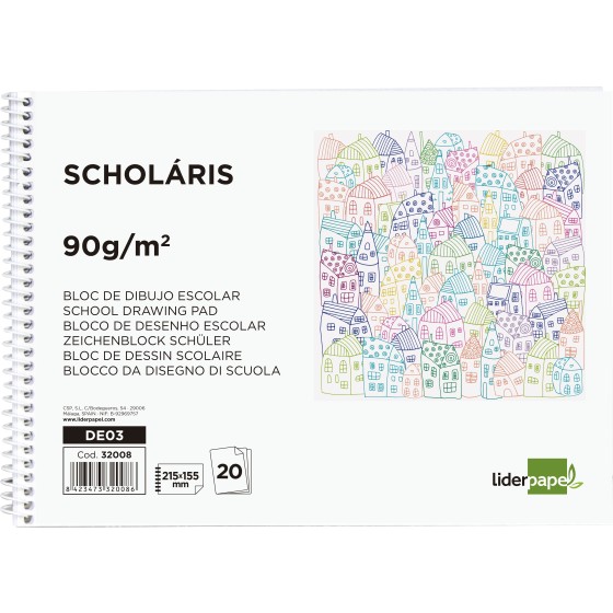 Bloc dibujo liderpapel escolar espiral 155x215mm 20 hojas 90g/m2 sin recuadro