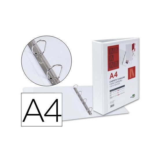 Carpeta canguro 4 anillas mixtas 55mm liderpapel a4 plastico blanca