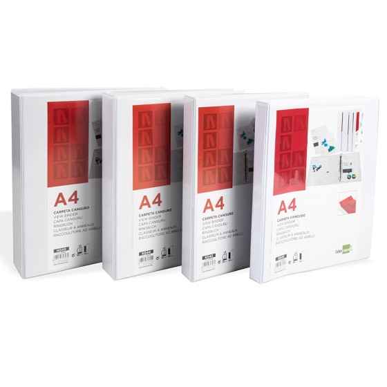 Carpeta canguro 4 anillas mixtas 55mm liderpapel a4 plastico blanca