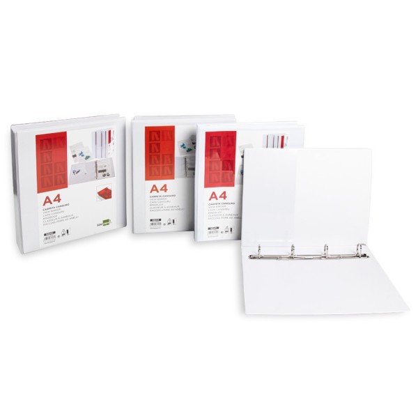 Carpeta canguro 4 anillas mixtas 55mm liderpapel a4 plastico blanca