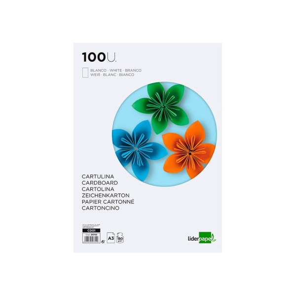 Cartulina liderpapel a3 180g/m2 blanco paquete de 100 hojas