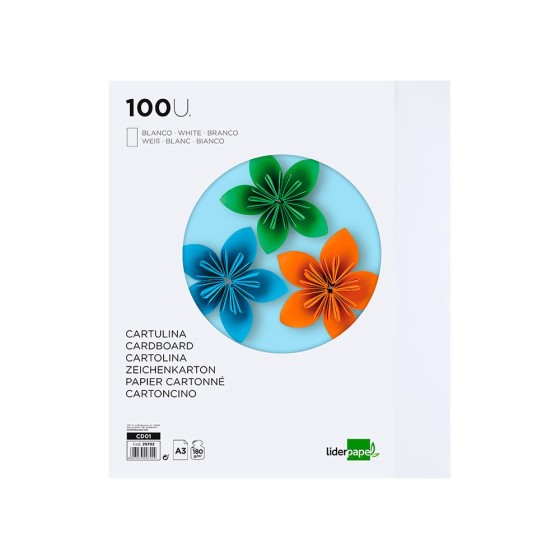 Cartulina liderpapel a3 180g/m2 blanco paquete de 100 hojas
