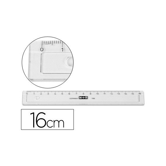 Regla m+r 16 cm plastico transparente con bisel