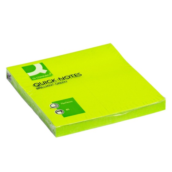 Bloc de notas adhesivas quita y pon q-connect 76x76 mm verde neon 80 hojas