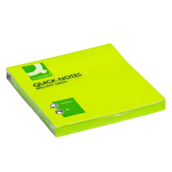 Bloc de notas adhesivas quita y pon q-connect 76x76 mm verde neon 80 hojas