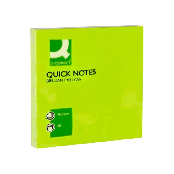 Bloc de notas adhesivas quita y pon q-connect 76x76 mm verde neon 80 hojas