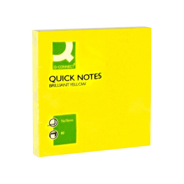 Bloc de notas adhesivas quita y pon q-connect 76x76 mm amarillo neon 80 hojas