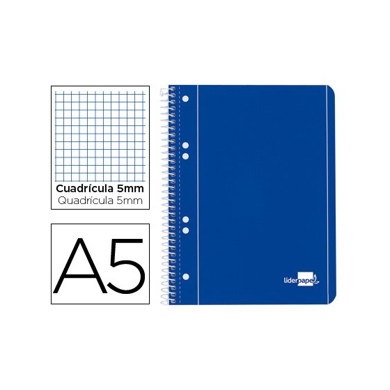 Cuaderno espiral liderpapel a5 micro serie azul tapa blanda 80h 75 gr cuadro5mm 6 taladros azul