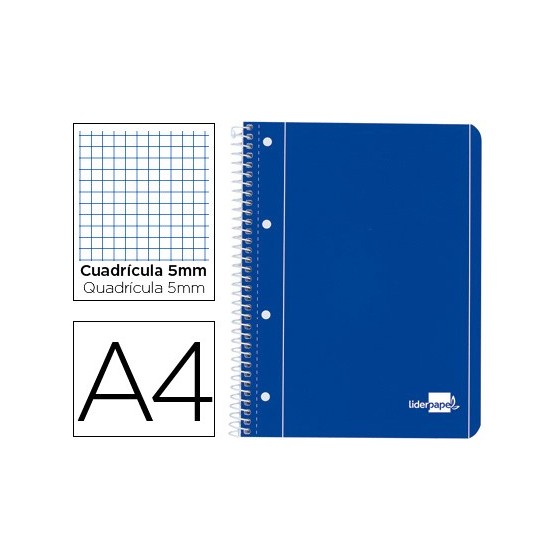 Cuaderno espiral liderpapel a4 micro serie azul tapa blanda 80h 80 gr cuadro5mm con margen 4 taladros azul