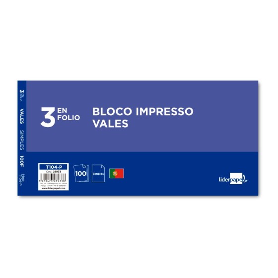 Talonario liderpapel vales tres en folio 104 -texto en portugues