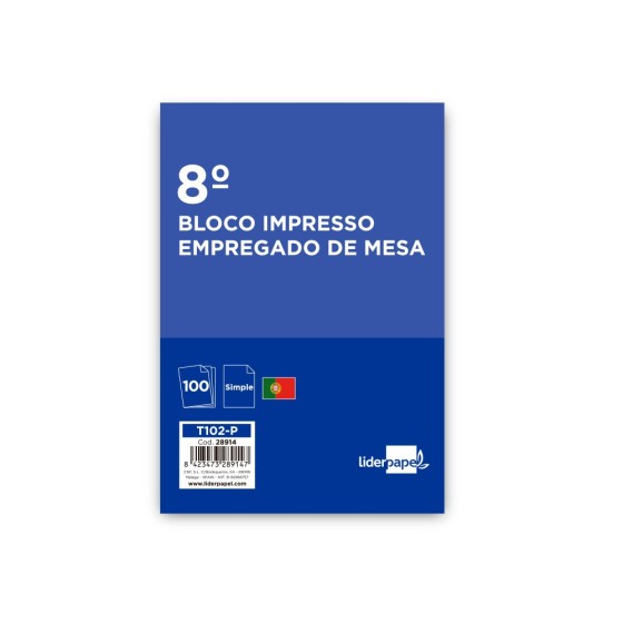 Talonario liderpapel camarero octavo -sin iva- 102 -texto en portugues