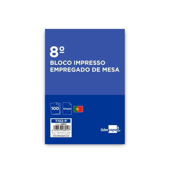 Talonario liderpapel camarero octavo -sin iva- 102 -texto en portugues