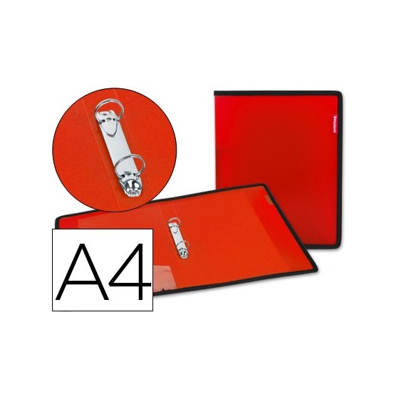 Carpeta liderpapel 2 anillas 25 mm 43030 polipropileno roja con bolsa y tarjetero con ribete negro