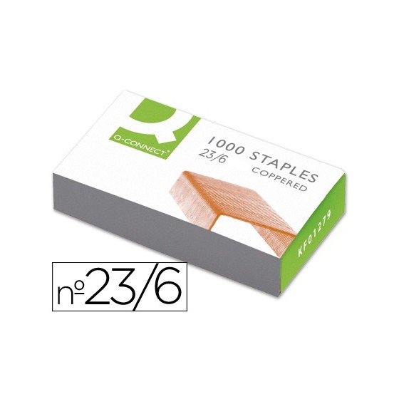 Grapas q-connect nº 23/6 cobreadas caja de 1000 unidades