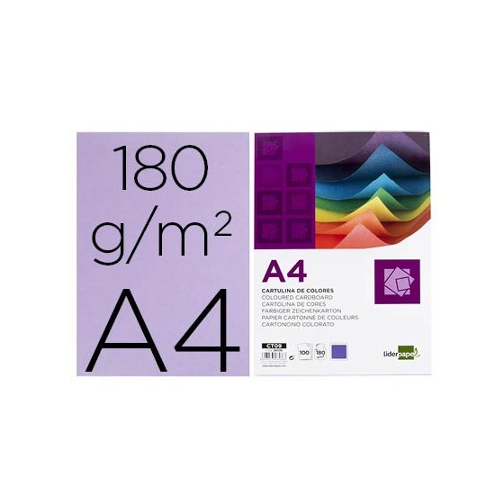 Cartulina liderpapel a4 180g/m2 lila paquete de 100 hojas