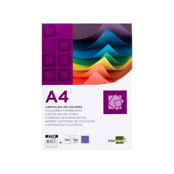 Cartulina liderpapel a4 180g/m2 lila paquete de 100 hojas