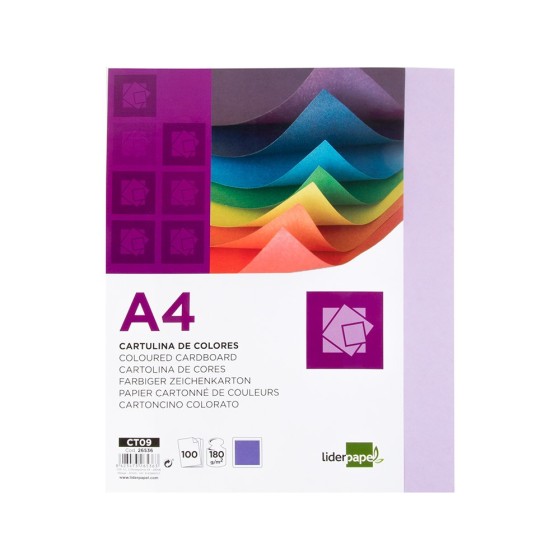 Cartulina liderpapel a4 180g/m2 lila paquete de 100 hojas