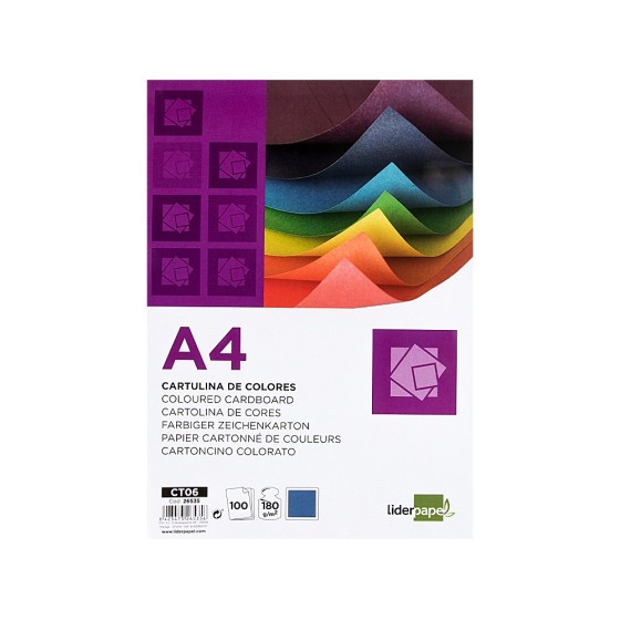 Cartulina liderpapel a4 180g/m2 azul ultramar paquete de 100 hojas