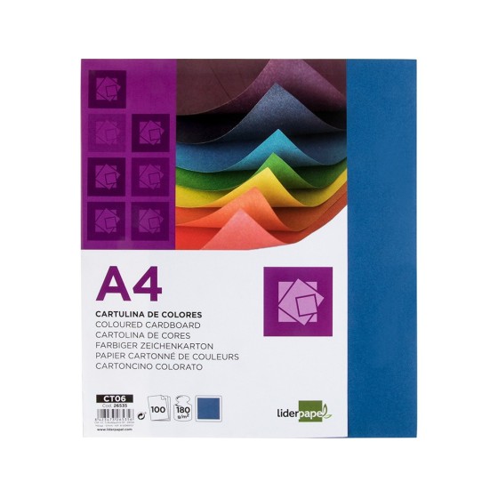 Cartulina liderpapel a4 180g/m2 azul ultramar paquete de 100 hojas