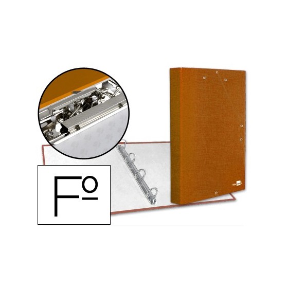 Carpeta de 4 anillas 25mm redondas liderpapel folio carton forrado paper coat naranja con miniclip y solapas
