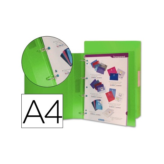 Carpeta liderpapel 4 anillas 25 mm mixtas 43433 polipropileno din a4 verde translucido