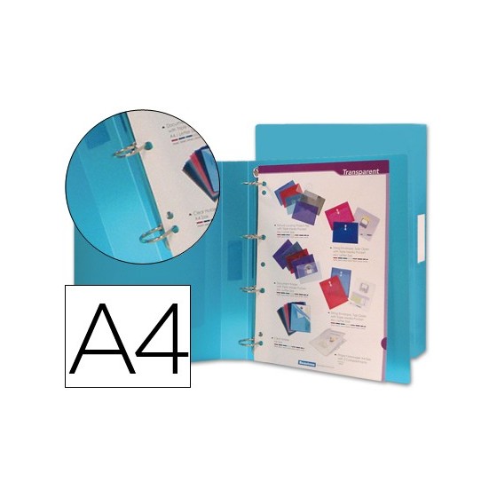 Carpeta liderpapel 4 anillas 25 mm mixtas 43432 polipropileno din a4 azul translucido
