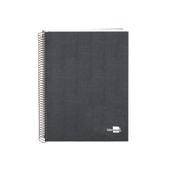 Cuaderno espiral liderpapel a5 micro papercoat tapa forrada 140h 75 gr cuadro5mm 5 bandas 6 taladros negro