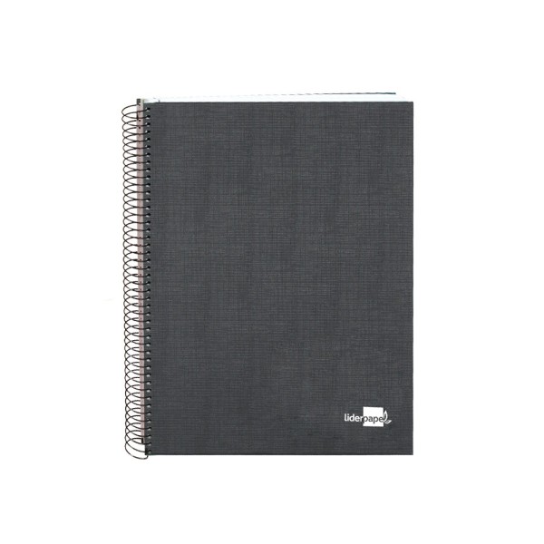 Cuaderno espiral liderpapel a5 micro papercoat tapa forrada 140h 75 gr cuadro5mm 5 bandas 6 taladros negro