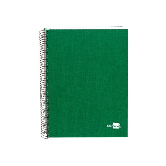 Cuaderno espiral liderpapel a4 micro papercoat tapa forrada 140h 75 gr cuadro5mm 5 bandas 4 taladros verde