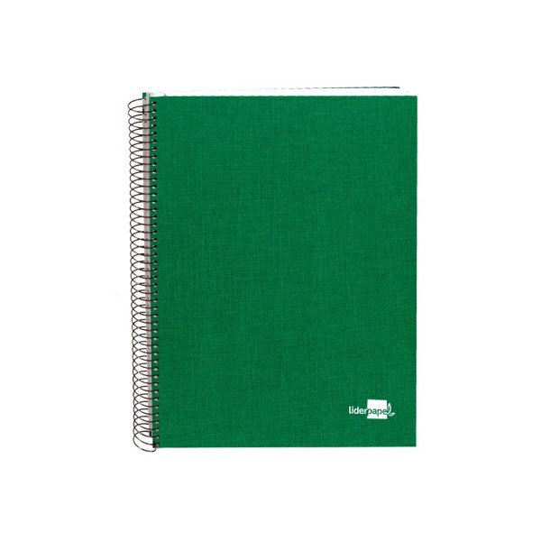 Cuaderno espiral liderpapel a4 micro papercoat tapa forrada 140h 75 gr cuadro5mm 5 bandas 4 taladros verde