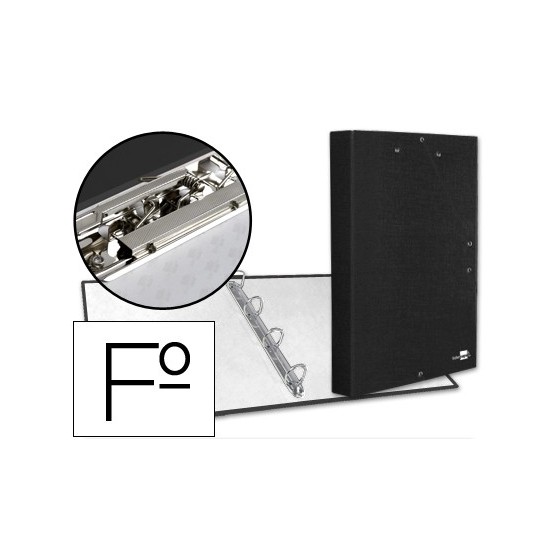 Carpeta de 4 anillas 25mm redondas liderpapel folio carton forrado paper coat negra con miniclip y solapas