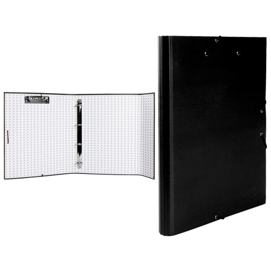 Carpeta de 4 anillas 25mm redondas liderpapel folio carton forrado paper coat negra con miniclip y solapas