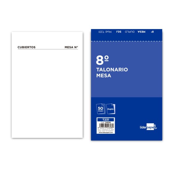 Talonario liderpapel camarero 8º original y copia t231 papel autocopiante