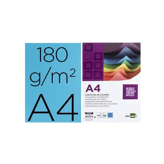 Cartulina liderpapel a4 180g/m2 azul paquete de 100 hojas