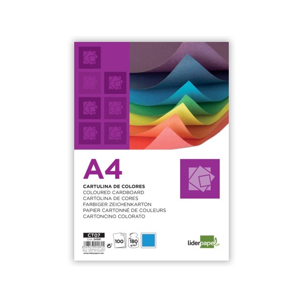 Cartulina liderpapel a4 180g/m2 azul paquete de 100 hojas