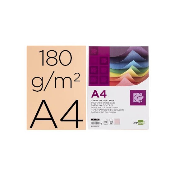 Cartulina liderpapel a4 180g/m2 salmon paquete de 100 hojas