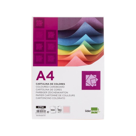 Cartulina liderpapel a4 180g/m2 salmon paquete de 100 hojas