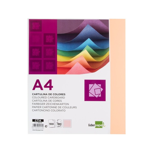 Cartulina liderpapel a4 180g/m2 salmon paquete de 100 hojas