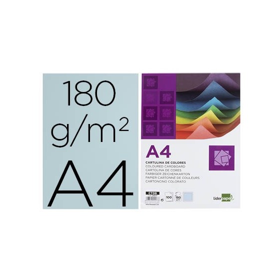 Cartulina liderpapel a4 180g/m2 celeste paquete de 100hojas