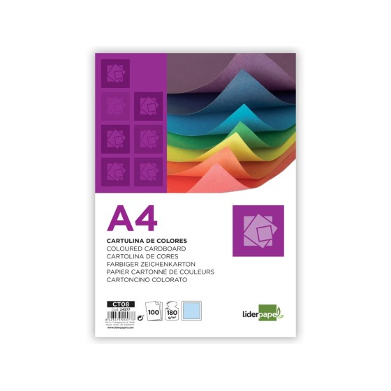 Cartulina liderpapel a4 180g/m2 celeste paquete de 100hojas