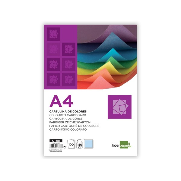 Cartulina liderpapel a4 180g/m2 celeste paquete de 100hojas