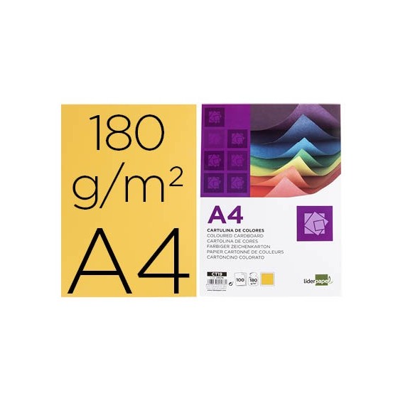 Cartulina liderpapel a4 180g/m2 oro paquete de 100 hojas