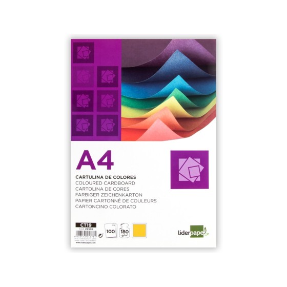 Cartulina liderpapel a4 180g/m2 oro paquete de 100 hojas