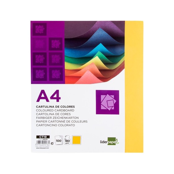 Cartulina liderpapel a4 180g/m2 oro paquete de 100 hojas