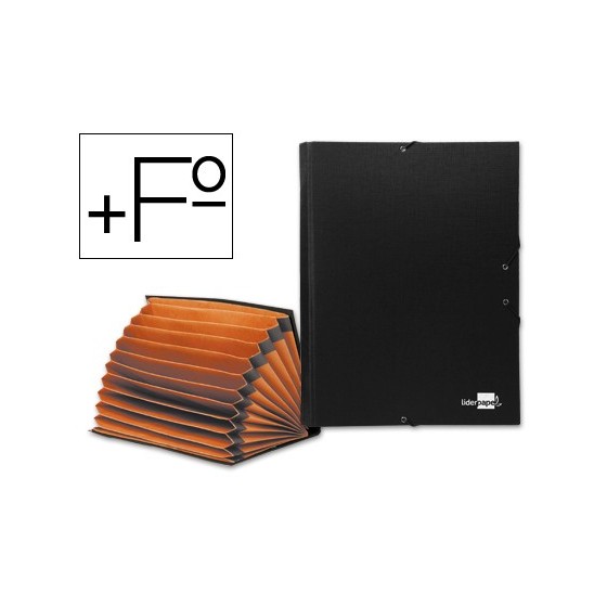 Carpeta clasificadora liderpapel 12 departamentos folio prolongado carton forrado negra fuelle