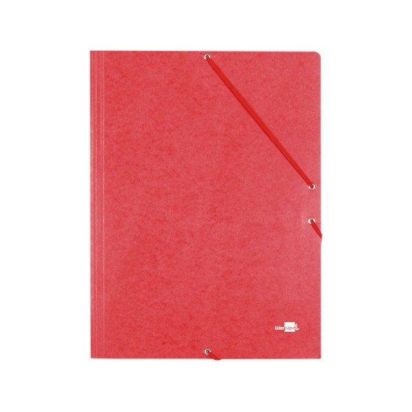 Carpeta liderpapel gomas folio 3 solapas carton simil prespan roja