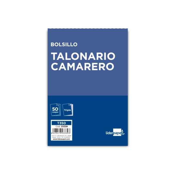 Talonario liderpapel camarero bolsillo original y 2 copias t350