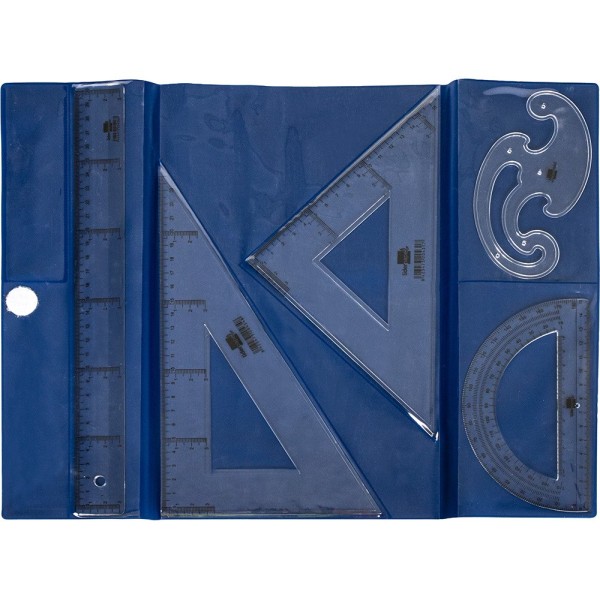 Juego escuadra y cartabon 25cm regla 30cm semicirculo 15cm y plantilla de curvas liderpapelen petaca opaca color verde