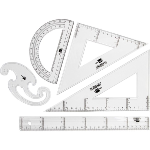 Juego escuadra y cartabon 25cm regla 30cm semicirculo 15cm y plantilla de curvas liderpapelen petaca opaca color verde