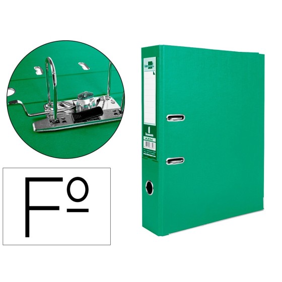 Archivador de palanca liderpapel folio documenta forrado pvc con rado lomo 75mm verde compresor metalico